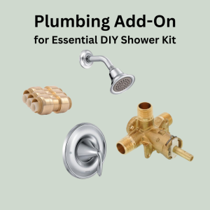 Plumbing add-on for Essential DIY Shower Kit, includes Moen Eva T2132 Chrome trim, Moen 62345 Posi-Temp valve, and three ½” SharkBite fittings.